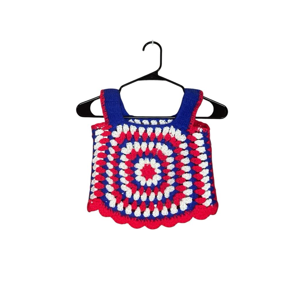 Handmade Girls Crocheted Tank Top Size Small Patriotic Red White Blue
